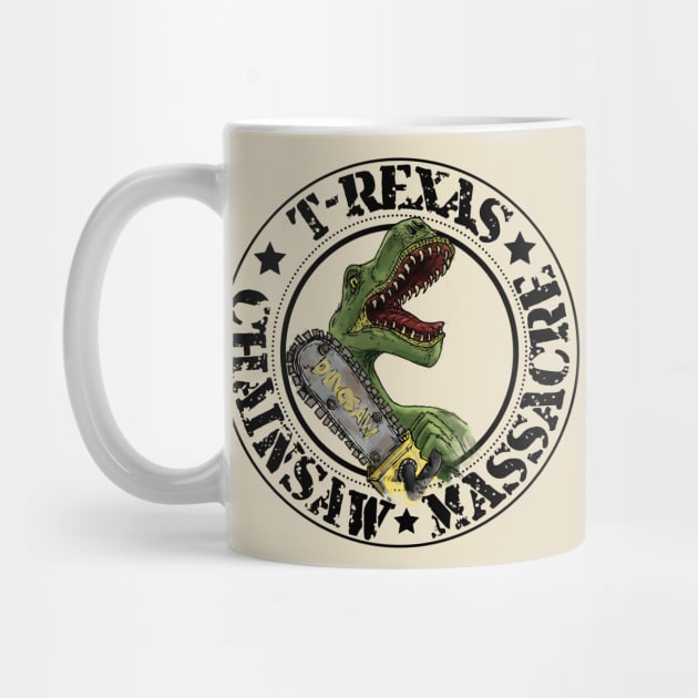 T-rex, T-rexas chainsaw massacre, dinosaur horror by Teessential